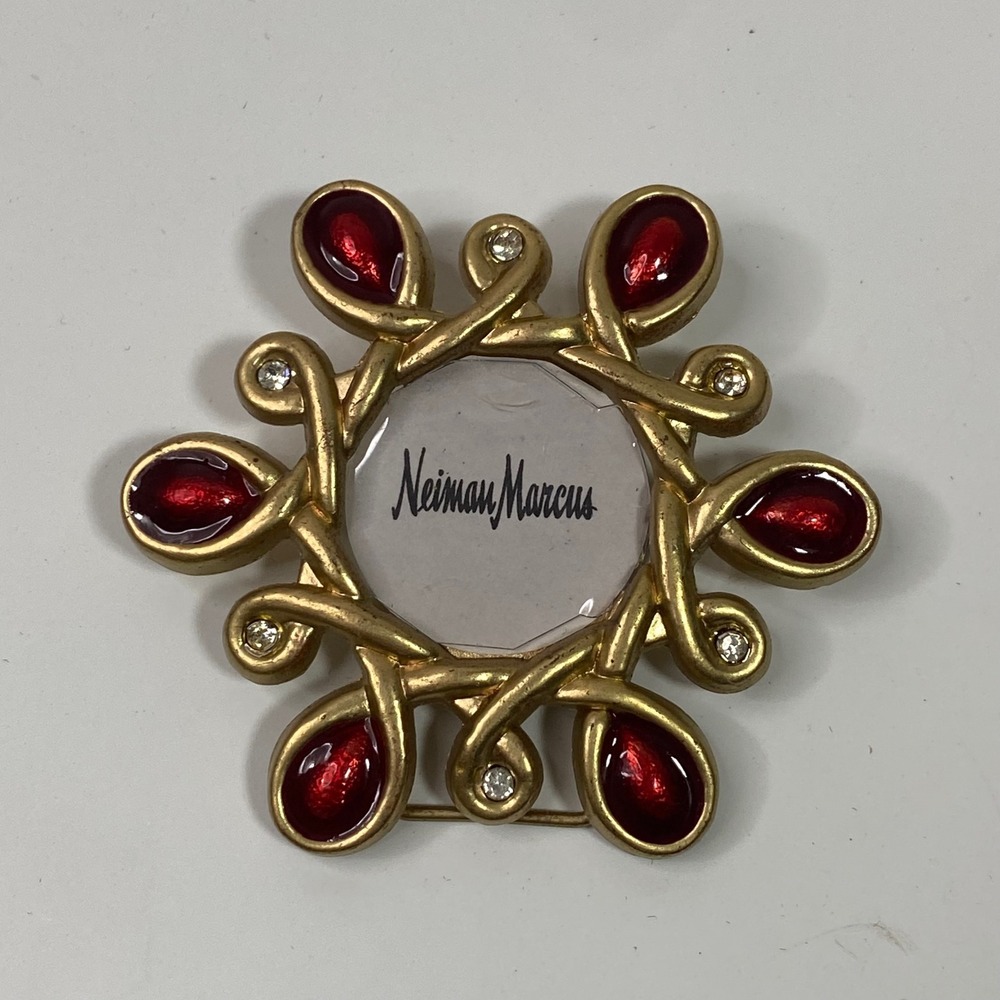 Jay Strongwater Neiman Marcus Mini Photo Frame Scarf Clip or Stand Gold Tone Red